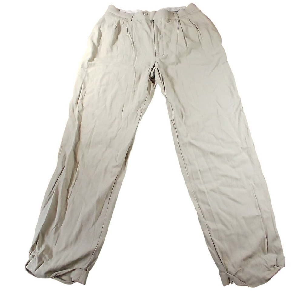 Reunion Pleated Dress Pants Mens 31x30 Tan Wool Rayon Cuffed Trousers